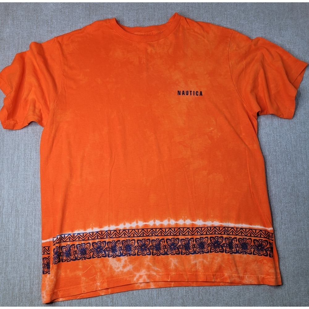 VTG Nautica Shirt Mens XL Orange Tie Dye Tribal Print Spirit Of The Pacific USA